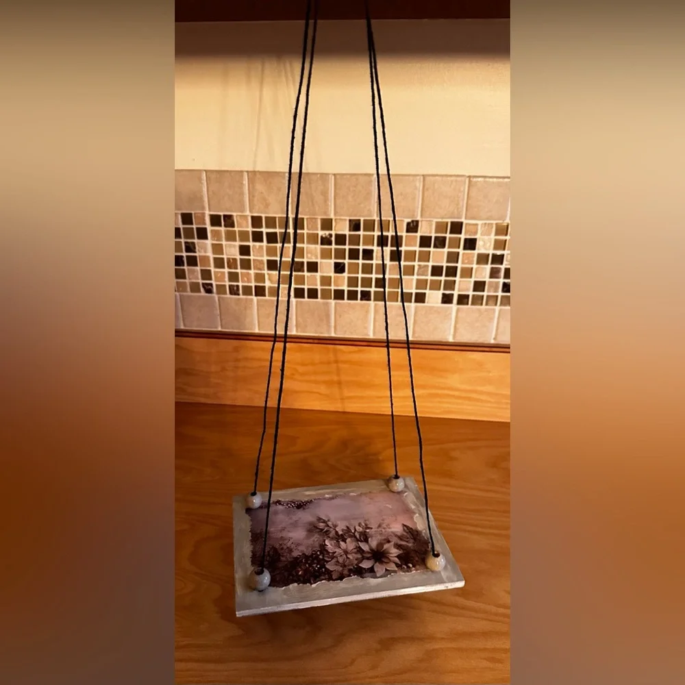Hand crafted Floral Hanging shelf with Black Cord